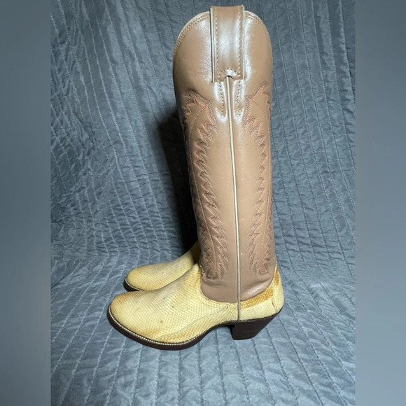 Justin Vintage Genuine Snakeskin Two-Tone Leather Cowboy Boots size 5.5B NWT - Picture 14 of 15